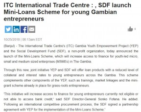 ITC International Trade Centre, SDF launch Mini-Loans Scheme for young Gambian entrepreneurs - COVER IMAGE