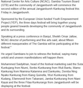 Gambia: Second Jangjanbureh Kunkurang Festival to Start Tomorrow - COVER IMAGE